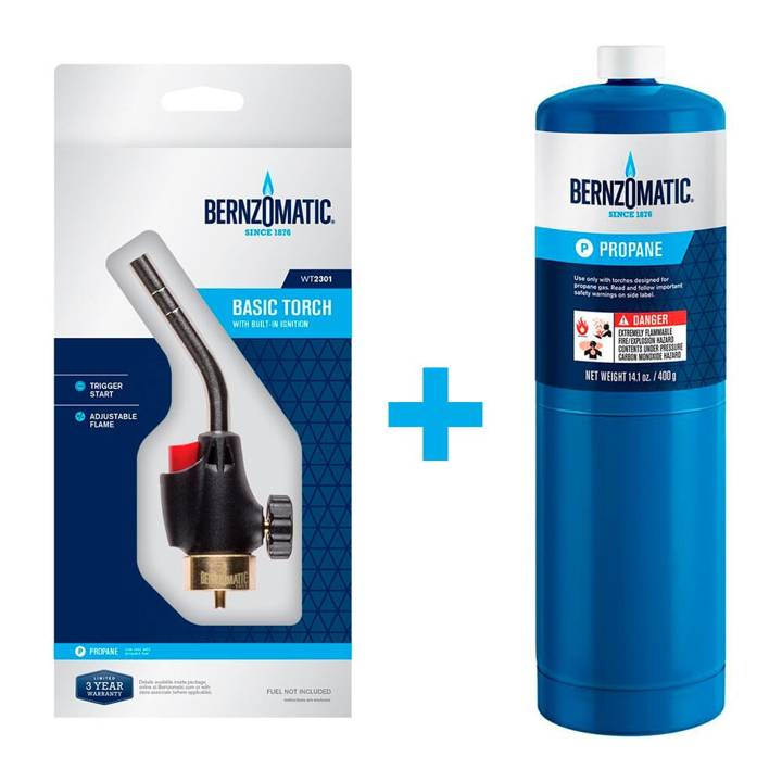 Kit BernzOmatic Maçarico Portátil Automático WT2301 + Refil WT2301 | Propano 400g