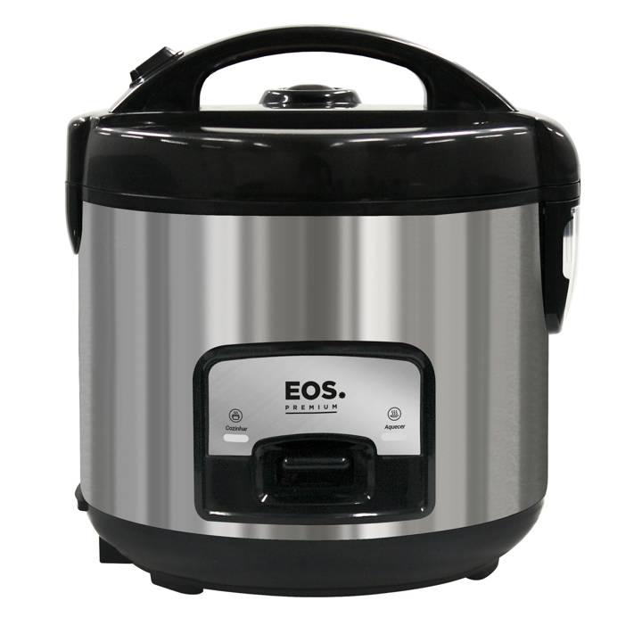 Panela Elétrica de Arroz EOS 10 Xicaras com Tampa Vidro Clear Glass Inox Preto EPA10PI 110V