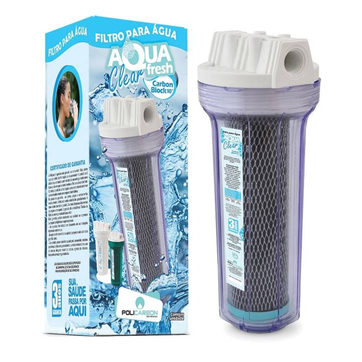 Filtro Policarbon Aquafresh Clear 10" Carbon Block 7075 Azul