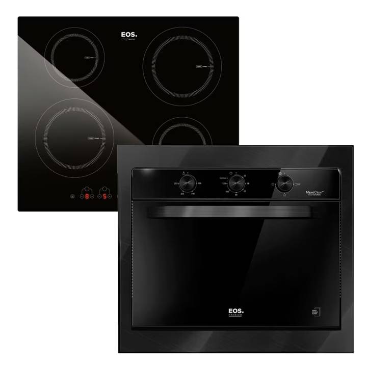 Kit Cozinha EOS All Black Cooktop de Indução 4 Bocas ECI04EP + Forno Elétrico de Embutir 47L EFE47EP 220V