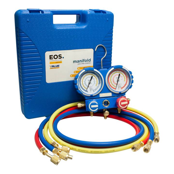 Kit de Manifold Profissional EOS com Mangueira de 1,2m para R22/R134A/407com410A e Maleta