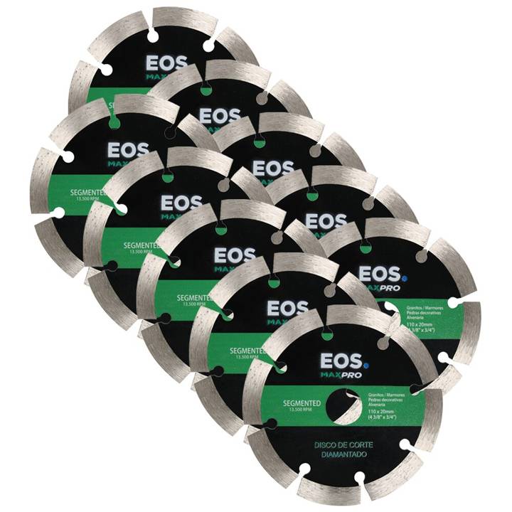Kit com 10 Discos de Corte Diamantado Segmentado 110mm EOS 110x20x10mm