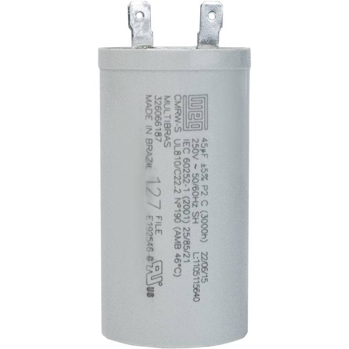 Capacitor Simples 12Mf 250V com Terminal Fast-On 30X55 Corpo Plástico Weg
