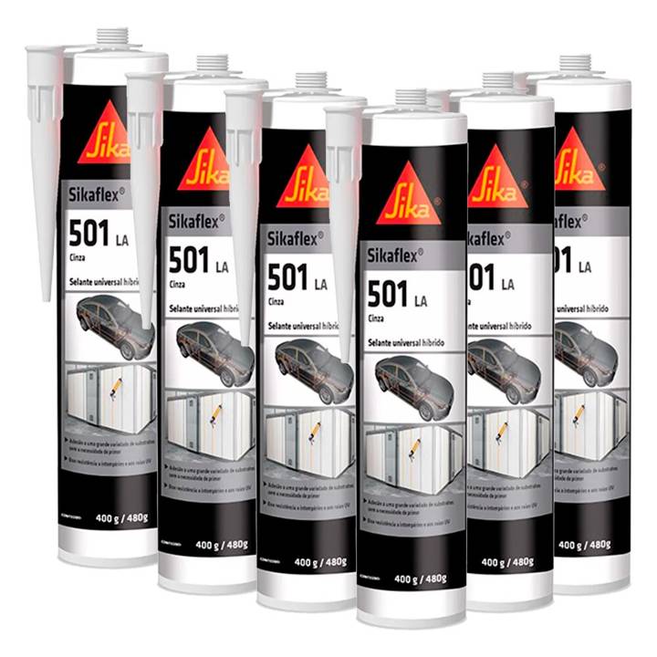 Selante PU Sika Sikaflex-501 LA 400g Branco - Kit com 6 Cartuchos