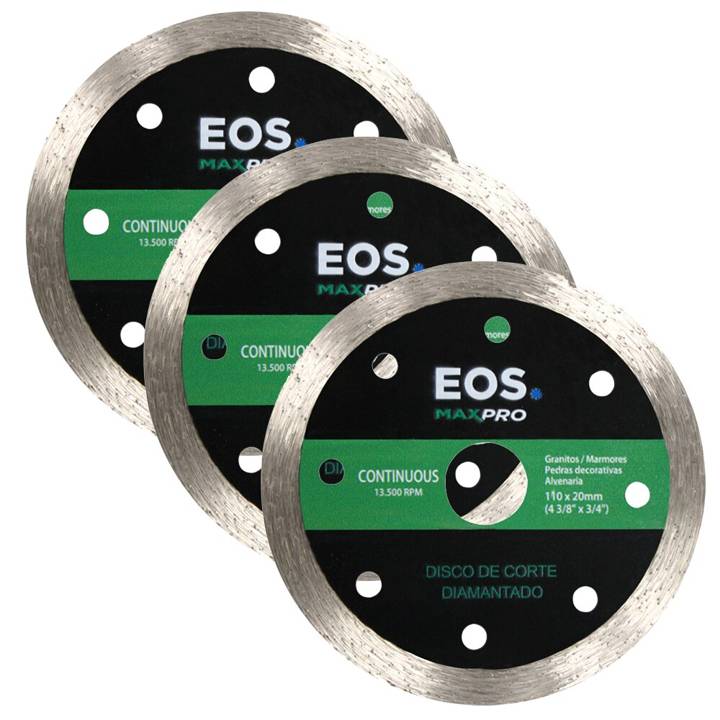 Kit com 03 Disco de Corte Diamantado Continuo 110mm EOS 110x20x10mm