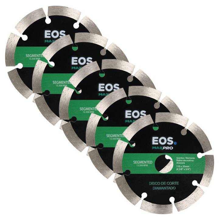 Kit com 05 Discos de Corte Diamantado Segmentado 110mm EOS 110x20x10mm