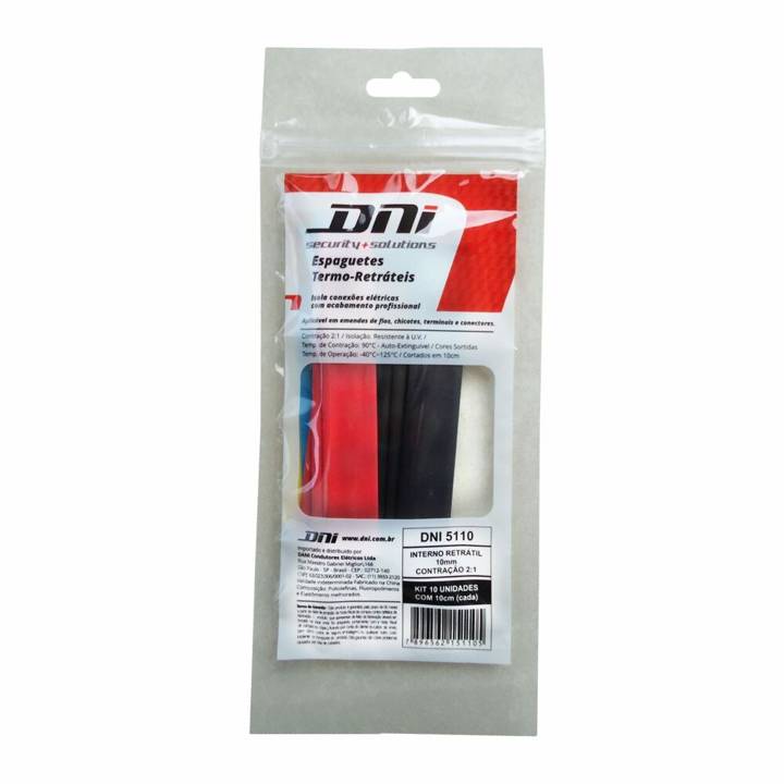 Espaguete Termo Retrátil Dani 10mm com Contração 2:1 Kit com 10 Peças DNI 5110