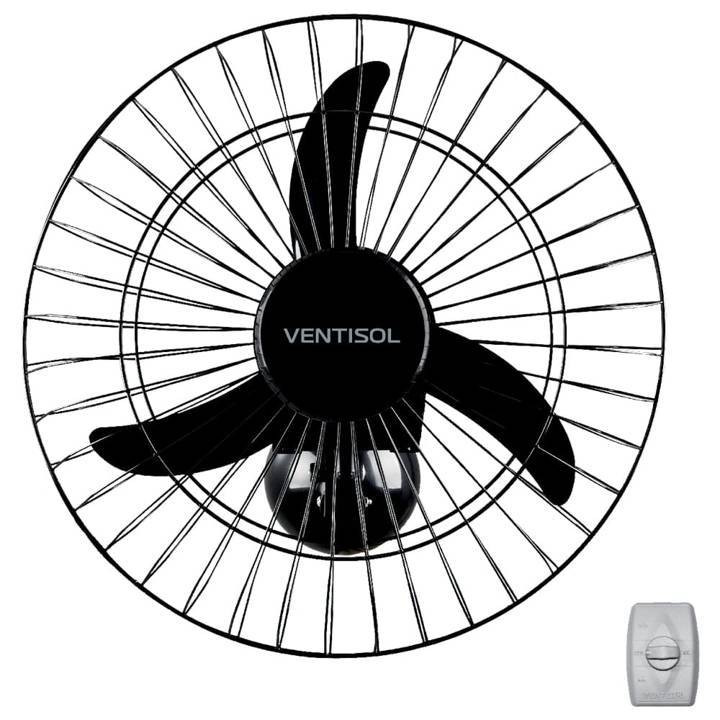 Ventilador de Parede Ventisol Oscilante com 3 pás 50cm Preto 538 Bivolt