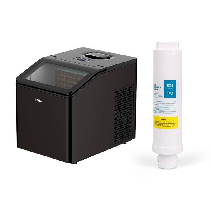 Kit Máquina de Gelo 35Kg EOS Ice Compact EMG35P Inox Preto 220V + Refil Extra