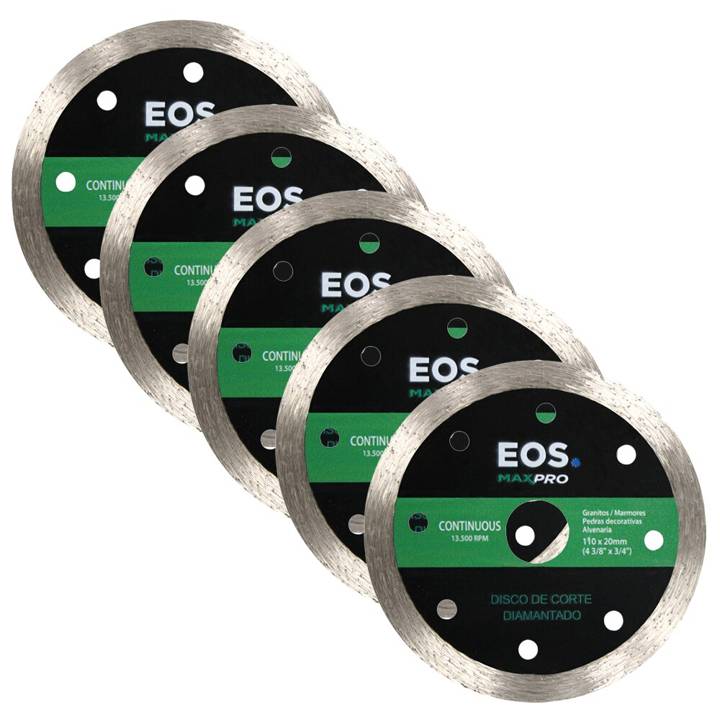 Kit com 05 Discos de Corte Diamantado Continuo 110mm EOS 110x20x10mm