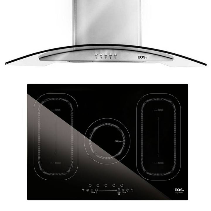 Kit EOS Cooktop de Indução 5 Bocas e Coifa/Depurador de Parede 90cm ECO90PV 220V